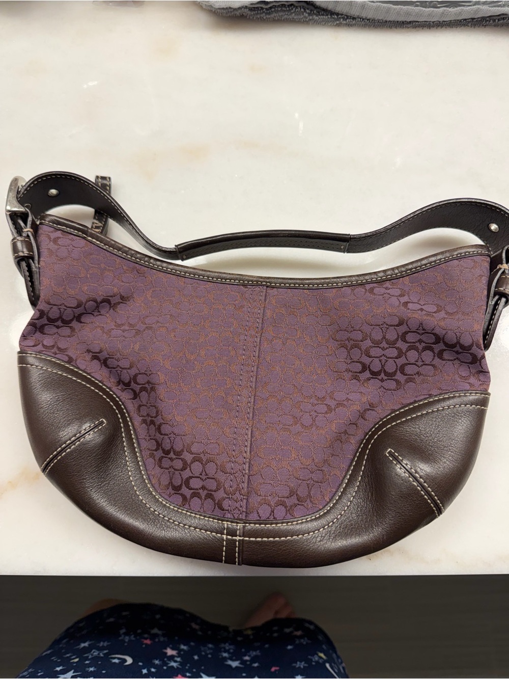 Coach Purple Jacquard and Chocolate Leather Shoulder Bag - Picture 5 of 12